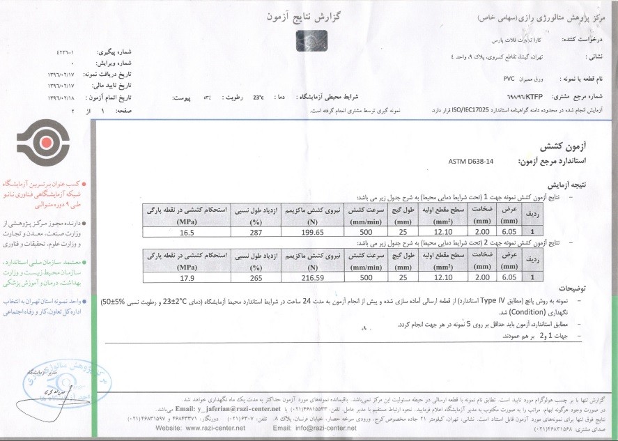نتایج آزمایش ورق ژئوممبران تنش و کرنش