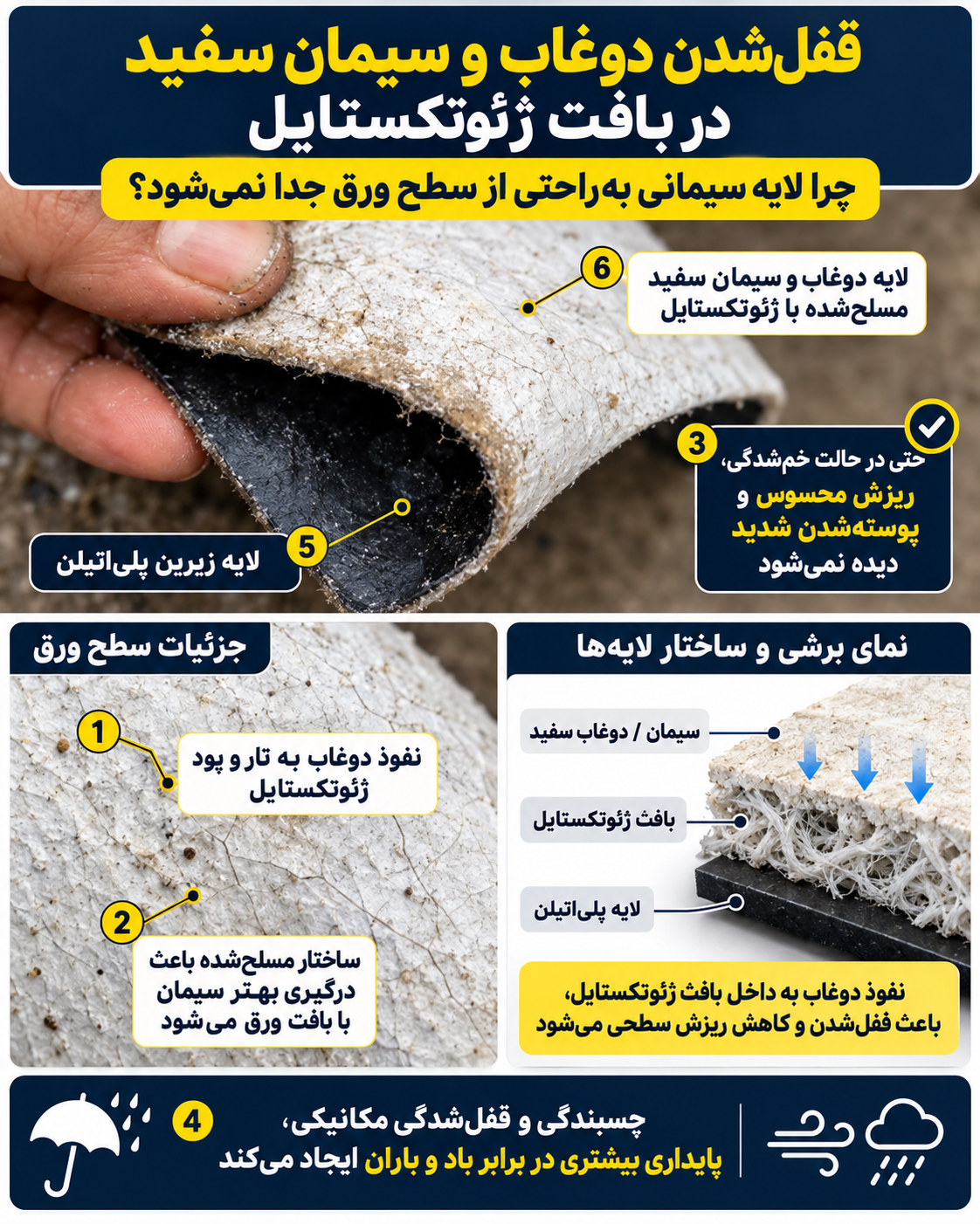 ناحیه اتصال و لبه لخت پلیاتیلن در ژئوممبران سیمانی