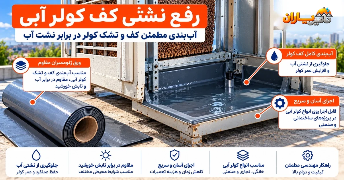 رفع نشتی کف و تشتک کولر آبی با لایه آب‌بند ژئوممبران