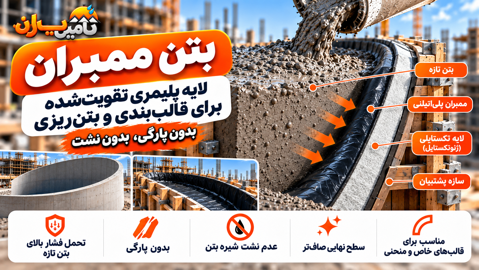 بتن ممبران تأمین‌یاران برای قالب‌بندی و بتن‌ریزی