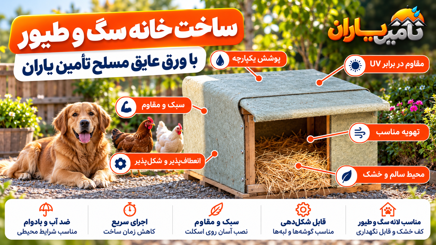 ساخت خانه سگ و طیور با ورق پلی‌اتیلن فشرده مسلح تأمین‌یاران