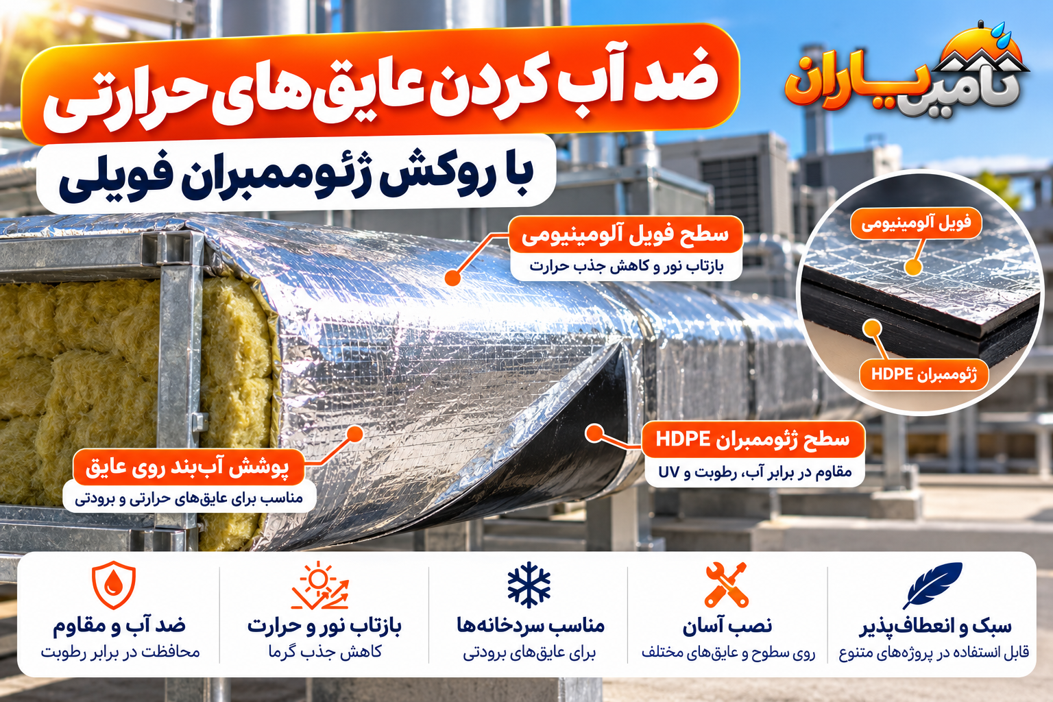 ضدآب کردن عایق‌های حرارتی و برودتی با ژئوممبران فویلی تأمین‌یاران